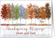 Mom and Dad Thanksgiving Religious Blessings Trees and Lone Deer card