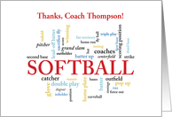 Softball Coach Thanks in Words Customizable Name card