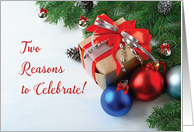 Birthday on Christmas Double the Celebration Present Ornaments card