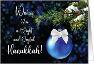 Hanukkah Bright and Joyful Blue Ornament on Bough card