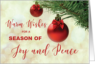 Christmas Joy and Peace Tree Ornaments with Red Bow card