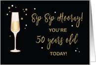 50 Year Old Birthday Champagne Gold Glitter Effect on Black card