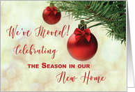 New Home Announcement Christmas Tree Ornaments on Bough with Red Bows card