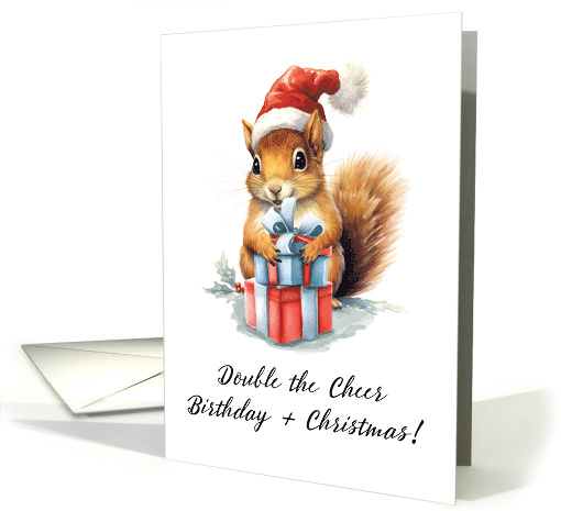 Christmas Birthday Cute Watercolor Squirrel with Presents card