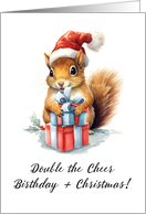 Christmas Birthday Cute Watercolor Squirrel with Presents card