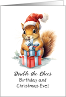 Christmas Eve Birthday Cute Watercolor Squirrel with Presents card