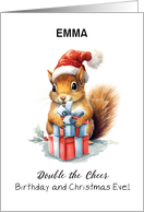 Christmas Eve Birthday Custom Name Cute Watercolor Squirrel with Prese card