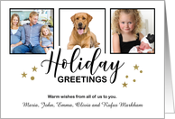 Holiday Greetings White 3 Photo Glitter Effect Christmas card