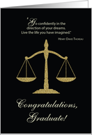 Law Graduation Congratulations Scales of Justice Gold Effect on Black card