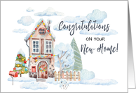New Home Congratulations Cute Christmas Watercolor House Yard card