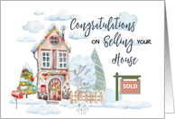 Selling Home Congratulations Holidays Watercolor Decorated House card