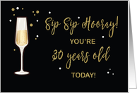 30 Year Old Birthday Champagne Gold Glitter Effect on Black card