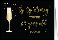 35 Year Old Birthday Champagne Gold Glitter Effect on Black card