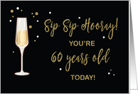 60 Year Old Birthday Champagne Gold Glitter Effect on Black card