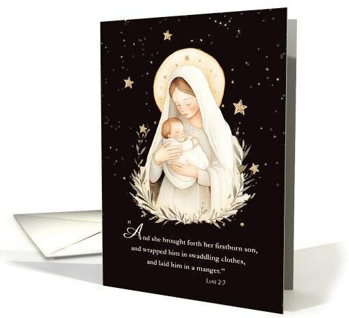 Christmas Madonna and Child Soft Cream on Black card (1889910)