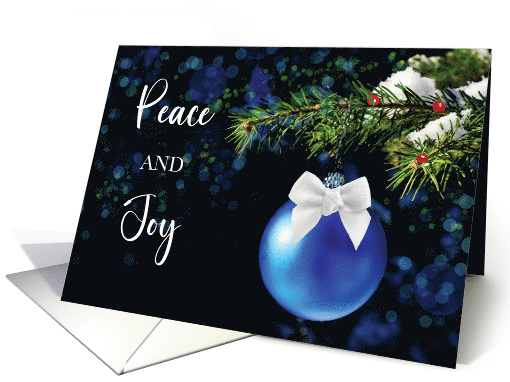Peace and Joy Christmas Bright Joyful Blue Ornament on Bough card