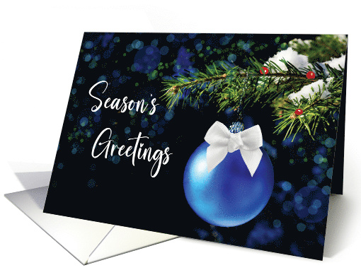 Business Season's Greetings Christmas Blue Ornament on Bough card