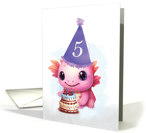 Fifth 5th Birthday Cute Pink Axolotl card (1890458)