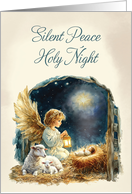 Christmas Angel at Manger Silent Peace Holy Night card