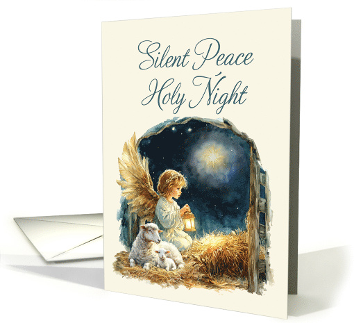 Christmas Angel at Manger Silent Peace Holy Night card (1890602)