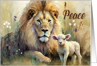 Christmas Lion Lies Down With the Lamb at Peace card