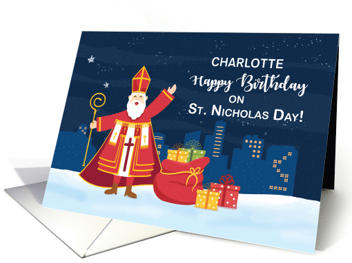 Birthday on St. Nicholas Day Custom Name Filled with Simple Joy card
