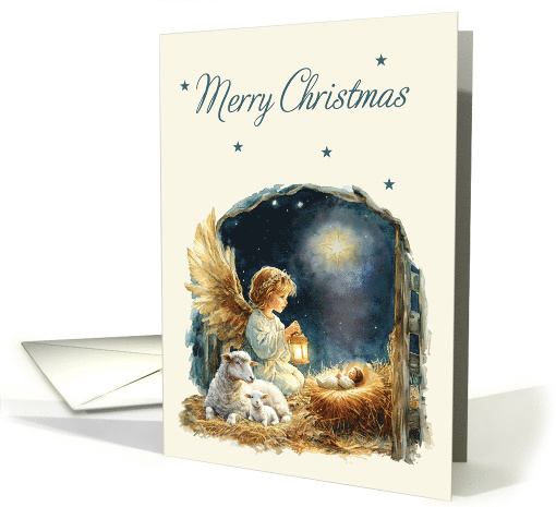 Merry Christmas Angel at Manger Light Background card (1891002)