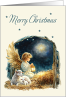 Merry Christmas Angel at Manger card