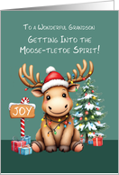 Grandson Adorable Funny Moose Christmas card