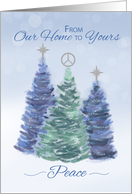 Our Home to Yours Peace Silver Look Stars Evergreen Trees card