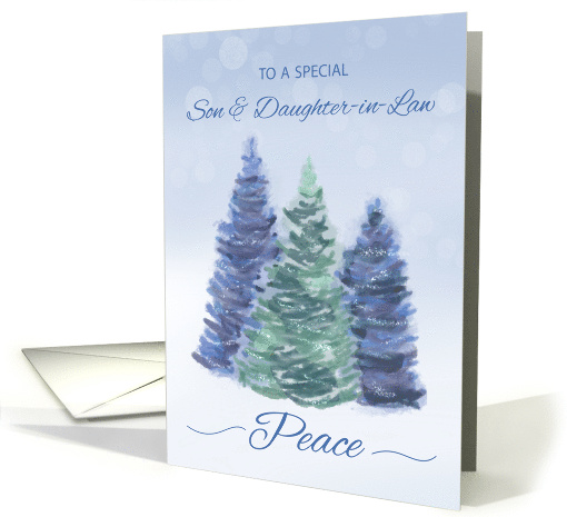 Son and Daughter in Law Holiday Peace with Evergreen Trees card