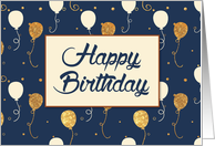 Business Birthday with Gold Balloons on Navy Blue card