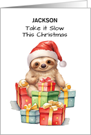 Sloth Custom Name in Santa Hat Christmas Gifts of Fun card