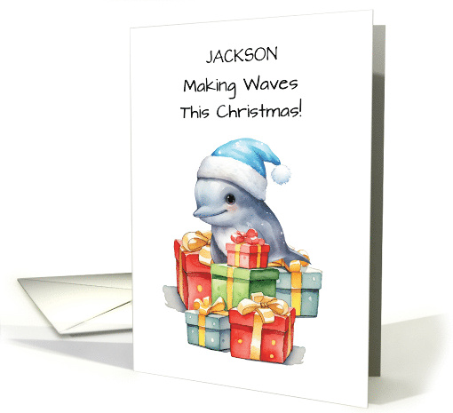 Dolphin Custom Name in Santa Hat Christmas Gifts of Fun card (1892318)