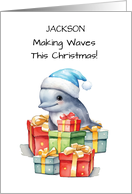 Dolphin Custom Name in Santa Hat Christmas Gifts of Fun card