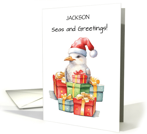 Seagull Custom Name in Santa Hat Christmas Gifts of Fun card (1892404)