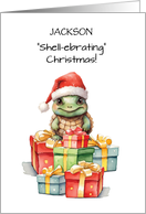 Turtle Custom Name in Santa Hat Christmas Gifts of Fun card