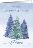 Daughter and Son in Law Holiday Peace with Evergreen Trees card