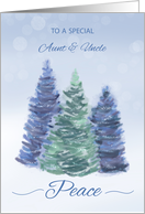 Aunt and Uncle Holiday Peace with Evergreen Trees card