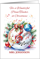 Piano Teacher Custom Name Christmas Ornament with Music Notes card