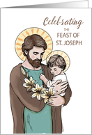 Celebrating Feast of St. Joseph With Jesus and Lilies card