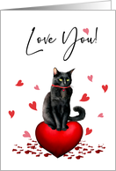 Valentines Day Black Cat with Love and Grateful Hearts card