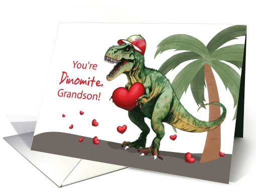 Grandson Valentine Dinosaur with Hat and Hearts card (1896070)