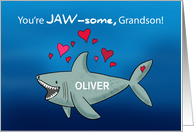 Grandson Custom Name Valentines Day Shark card