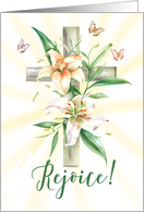 Easter Rejoice with Watercolor Cross and Lilies card