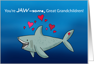 Great Grandchildren Valentines Day Shark With Hearts card