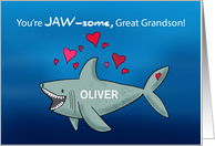 Great Grandson Custom Name Valentines Day Shark card