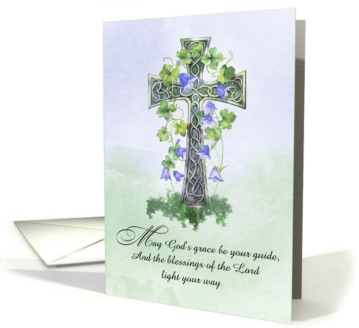 St Patricks Day Celtic Cross with Shamrocks Blessing card (1896392)