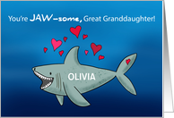 Great Granddaughter Custom Name Valentines Day Shark card