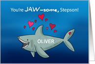 Stepson Custom Name Valentines Day Shark card